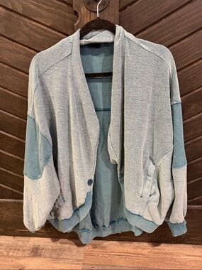 Urban Outfitters Light Teal Open-Front Teddy Jacket